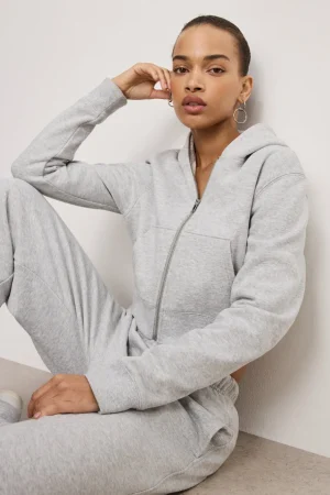 Good American Sweaters<BRUSHED FLEECE ZIP HOODIE Heather grey001