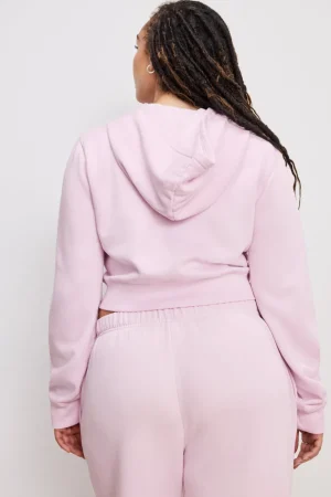 Good American Sweaters<BRUSHED FLEECE ZIP HOODIE Washed cotton candy pink001
