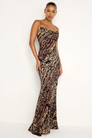 Good American Dresses<CHIFFON MAXI SLIP DRESS Warped leopard004