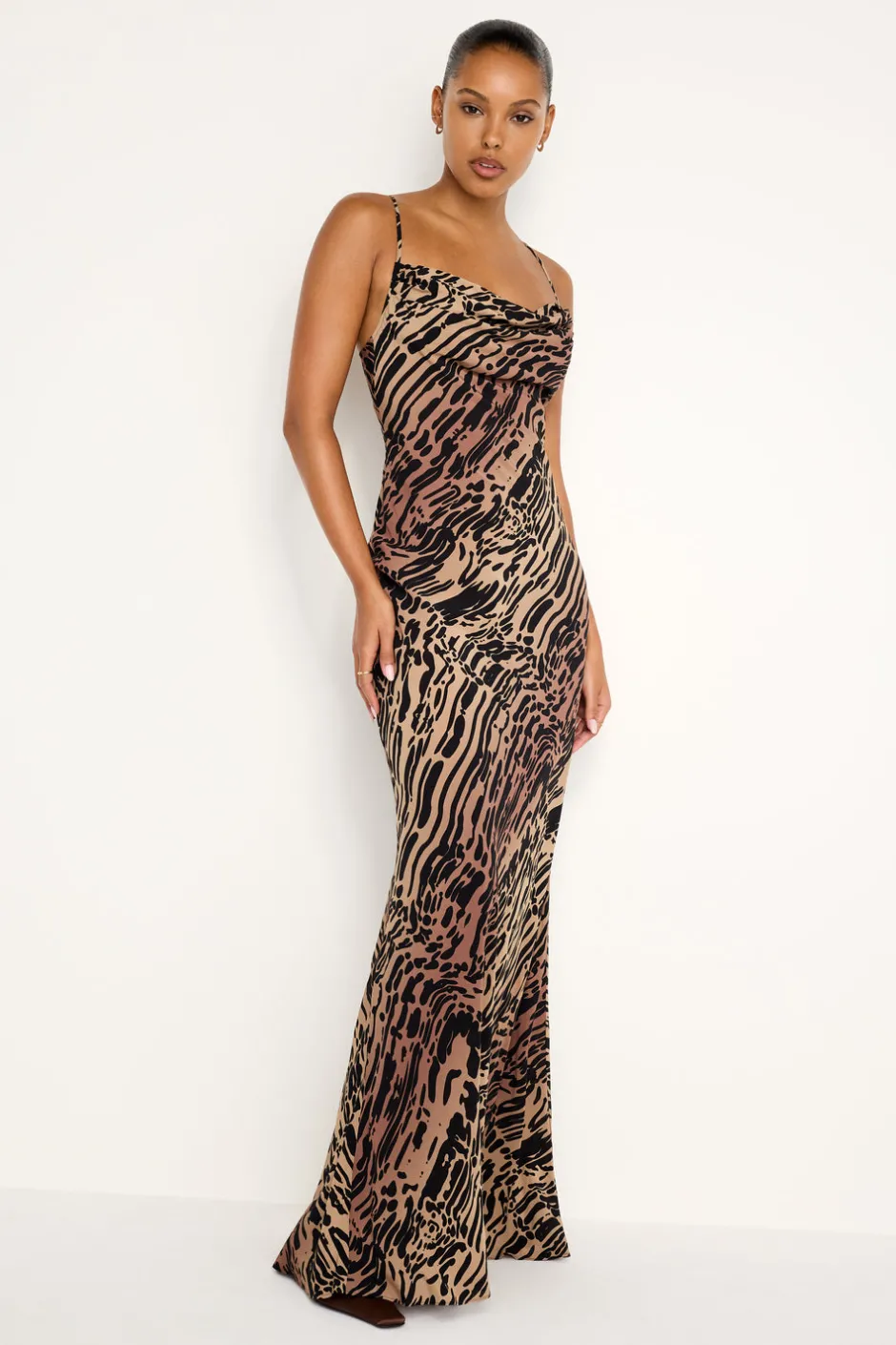 Good American Dresses<CHIFFON MAXI SLIP DRESS Warped leopard004