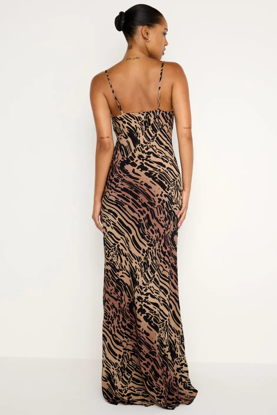 Good American Dresses<CHIFFON MAXI SLIP DRESS Warped leopard004