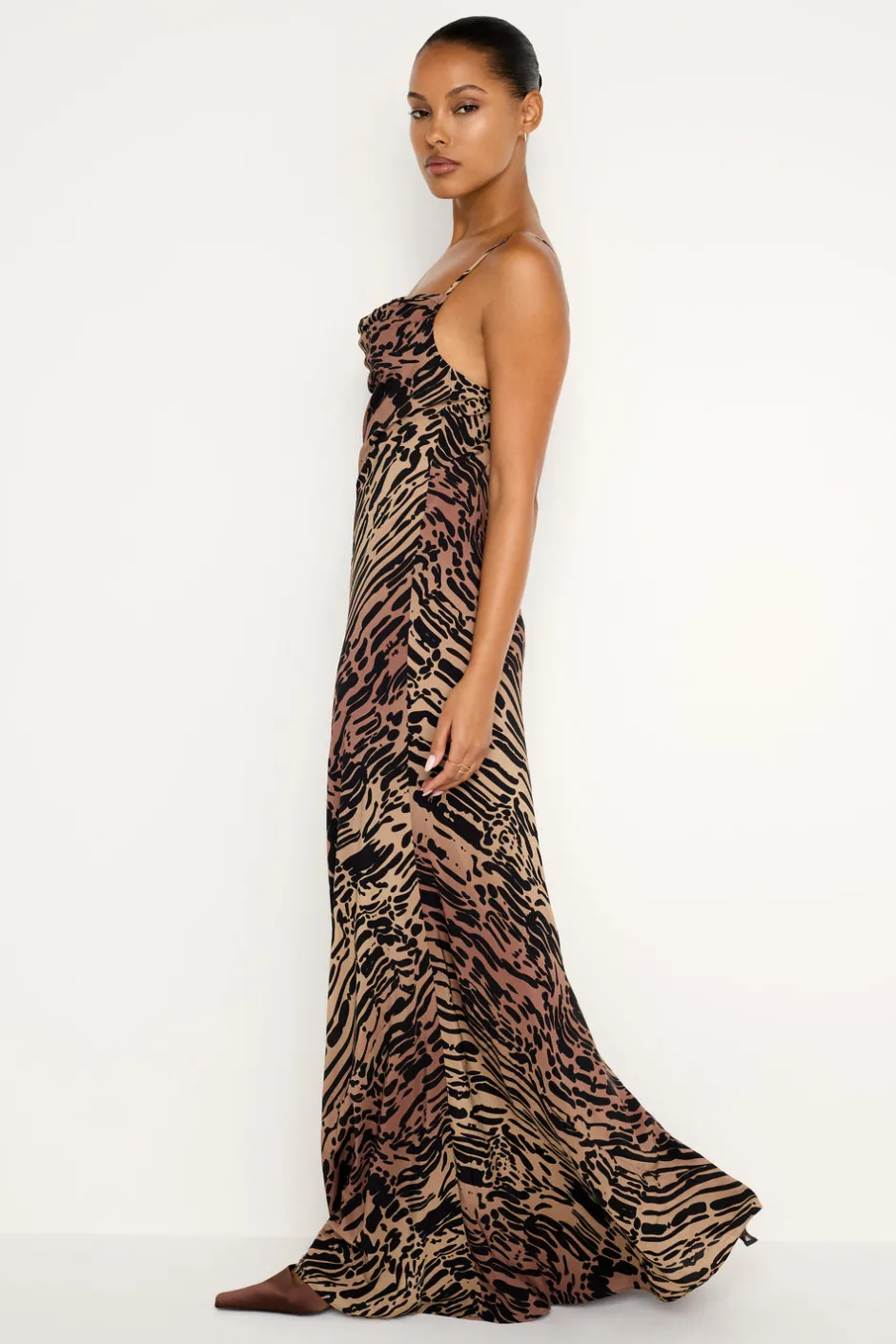 Good American Dresses<CHIFFON MAXI SLIP DRESS Warped leopard004
