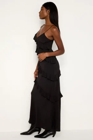 Good American Dresses<CHIFFON RUFFLE SLIP DRESS Black001