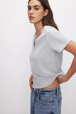 Good American Tops | Tees & Tanks<COTTON CLASSIC V-NECK TEE Heather grey001