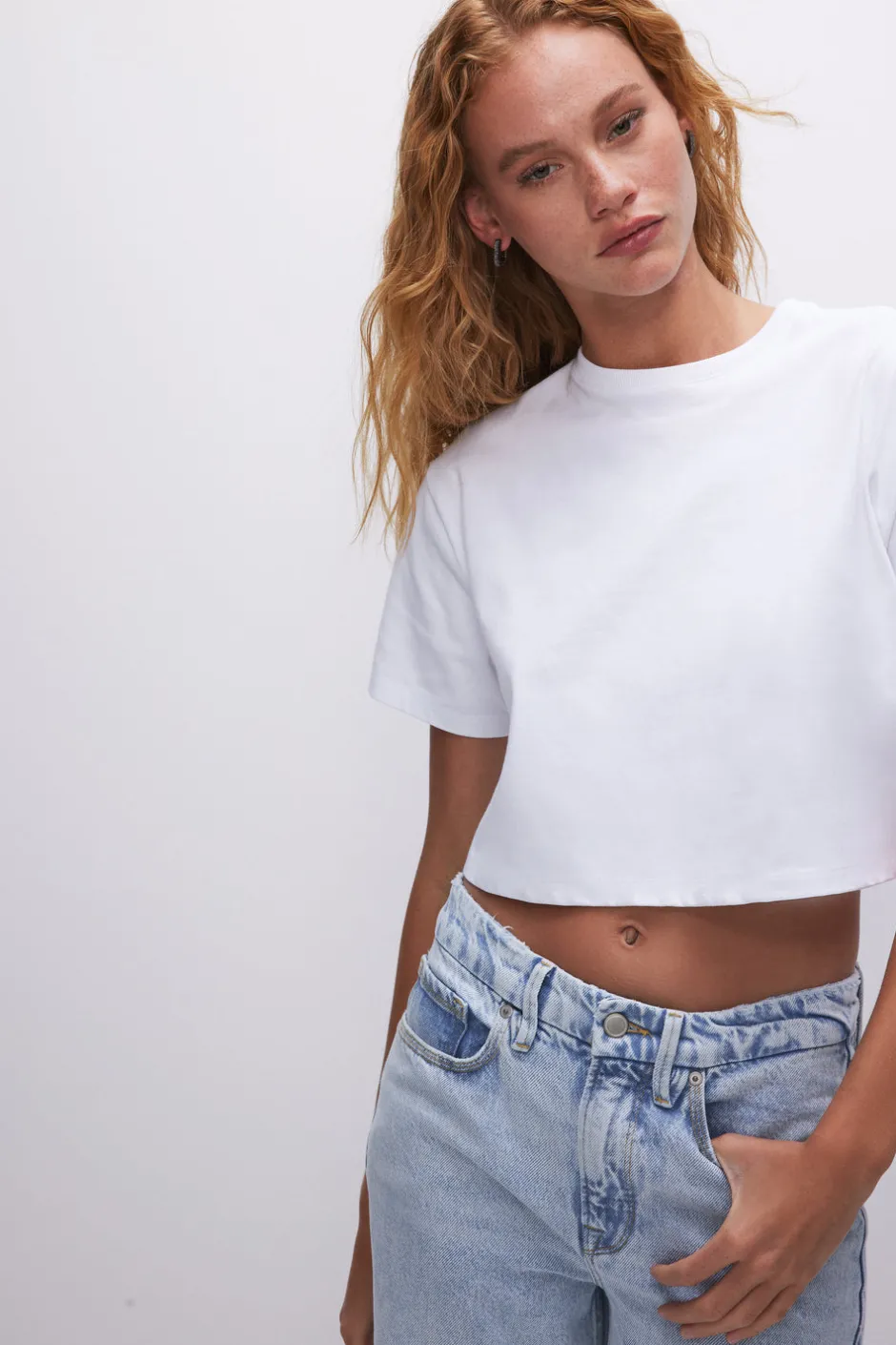 Good American Tops | Tees & Tanks<COTTON CROPPED TEE White001