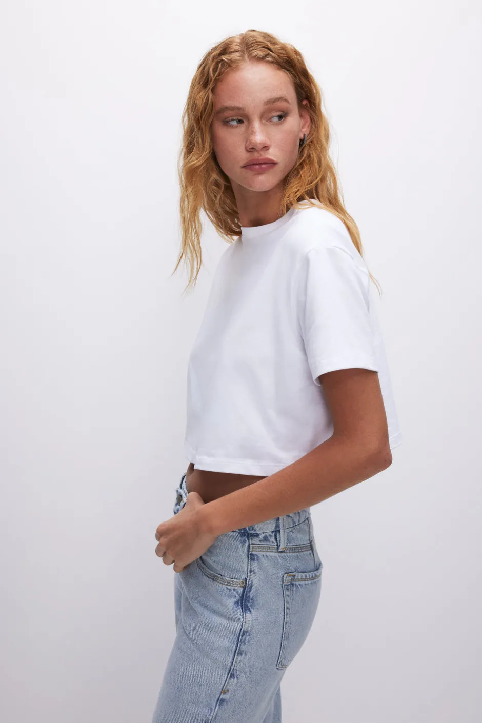 Good American Tops | Tees & Tanks<COTTON CROPPED TEE White001