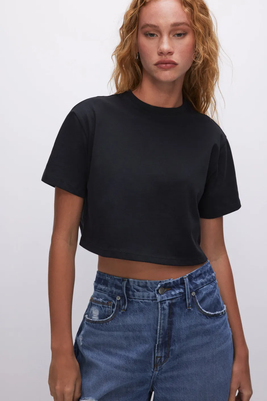 Good American Tops | Tees & Tanks<COTTON CROPPED TEE Black001