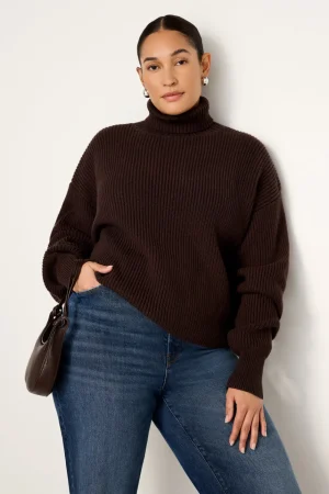 Good American Tops | Sweaters<COZY RIBBED TURTLENECK Bark003