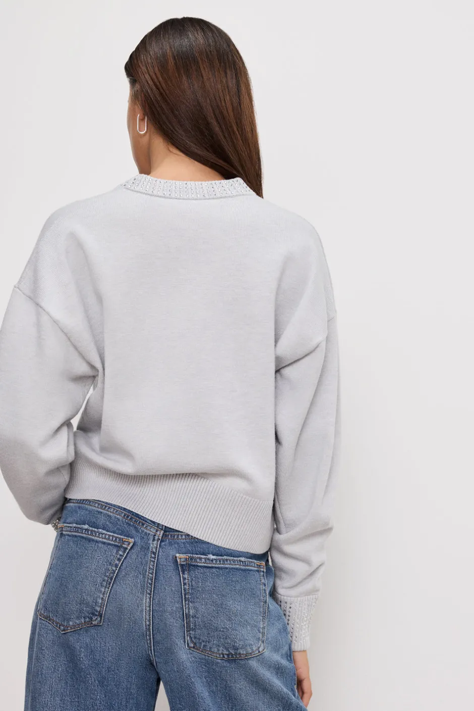 Good American Tops | Sweaters<CRYSTAL CREWNECK SWEATER Heather grey001