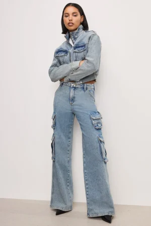 Good American Relaxed | Mid-Rise<DENIM CARGO PANTS Indigo762