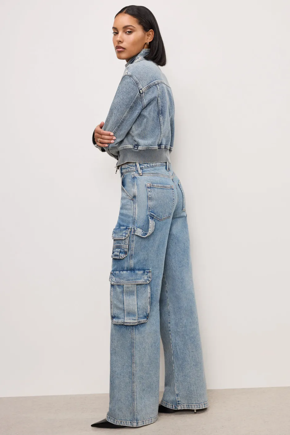 Good American Relaxed | Mid-Rise<DENIM CARGO PANTS Indigo762