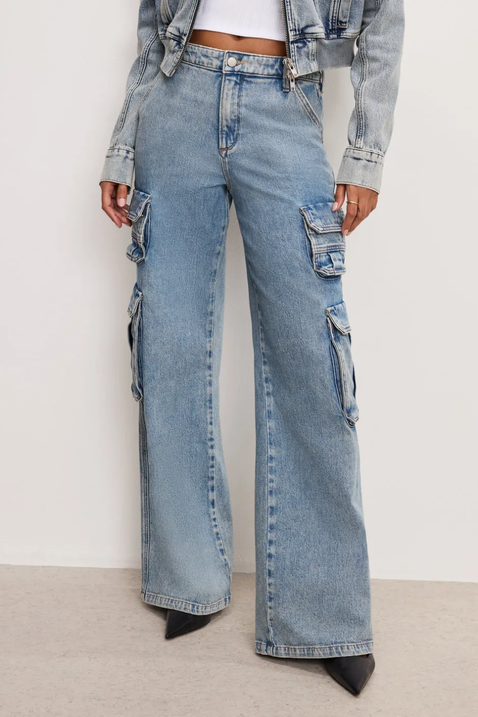 Good American Relaxed | Mid-Rise<DENIM CARGO PANTS Indigo762