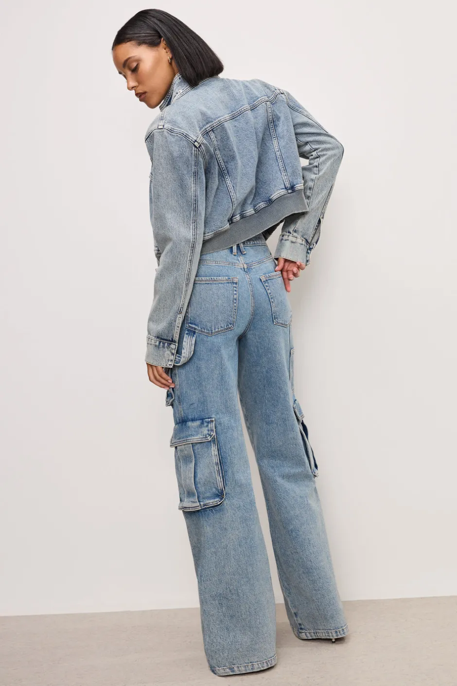 Good American Relaxed | Mid-Rise<DENIM CARGO PANTS Indigo762