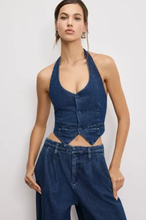 Good American Tops<DENIM HALTER VEST Indigo724