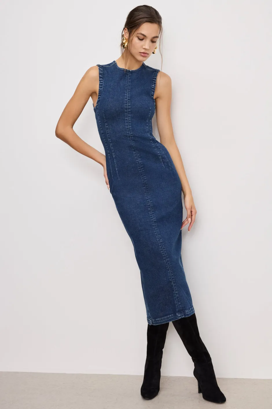 Good American Dresses<DENIM MIDI DRESS Indigo724