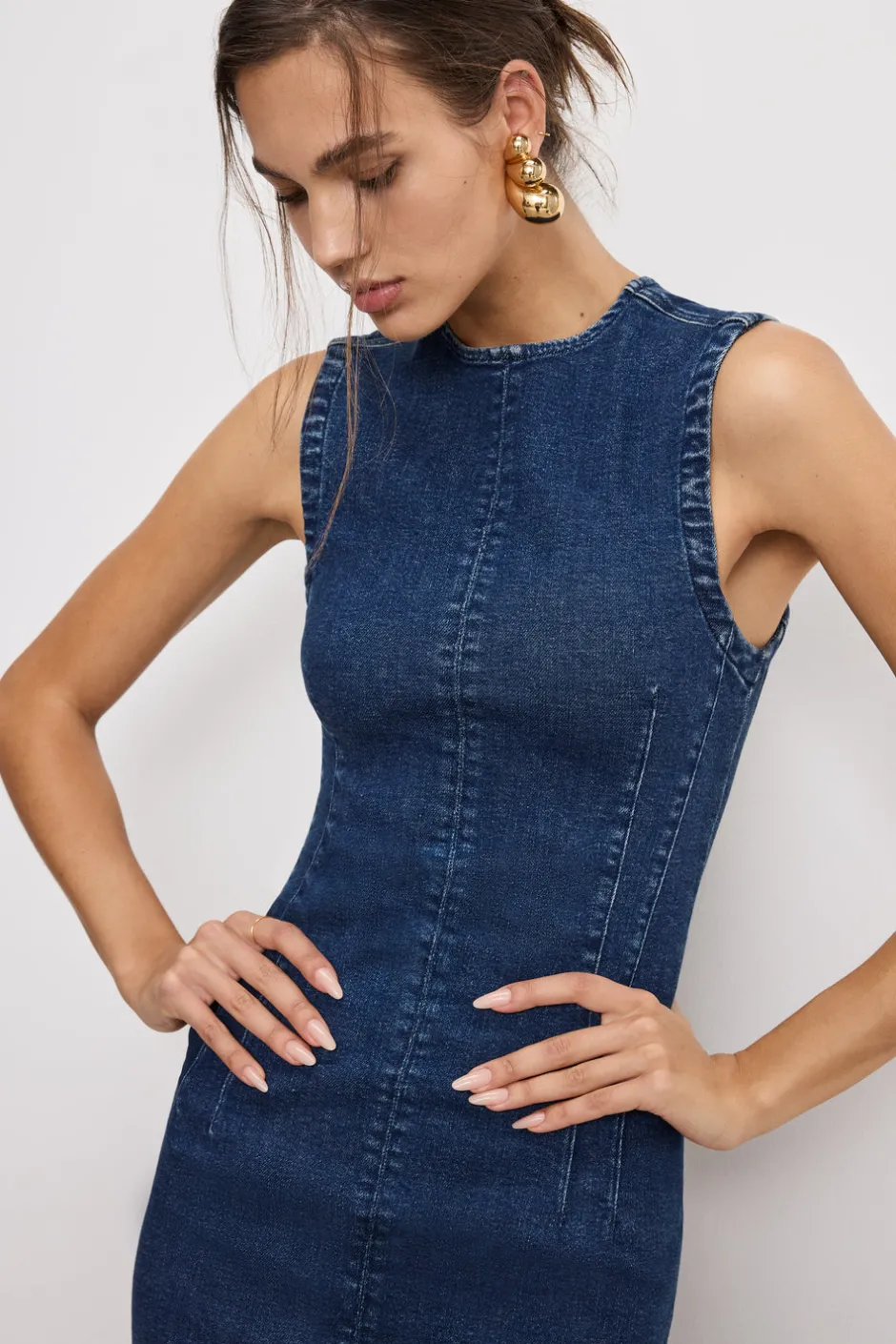 Good American Dresses<DENIM MIDI DRESS Indigo724