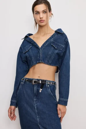 Good American Tops<DENIM OFF SHOULDER TOP Indigo724