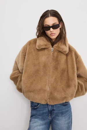 Good American Outerwear<FAUX FUR COLLAR JACKET Warm caramel003