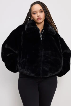 Good American Outerwear<FAUX FUR COLLAR JACKET Black001