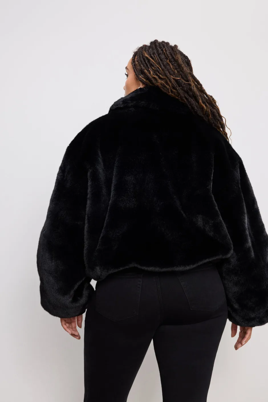 Good American Outerwear<FAUX FUR COLLAR JACKET Black001