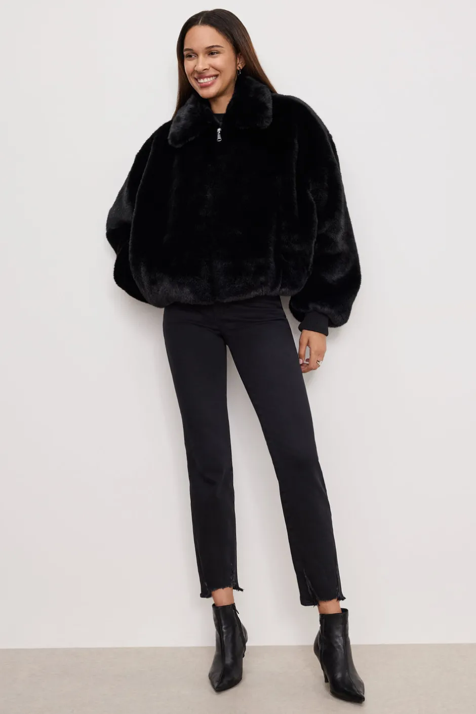 Good American Outerwear<FAUX FUR COLLAR JACKET Black001