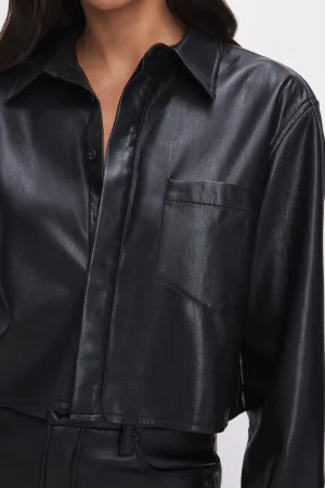 Good American Tops<FAUX LEATHER CROPPED SHIRT Black001