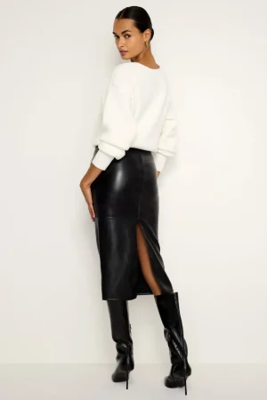 Good American Shorts & Skirts<FAUX LEATHER MIDI SKIRT Black001