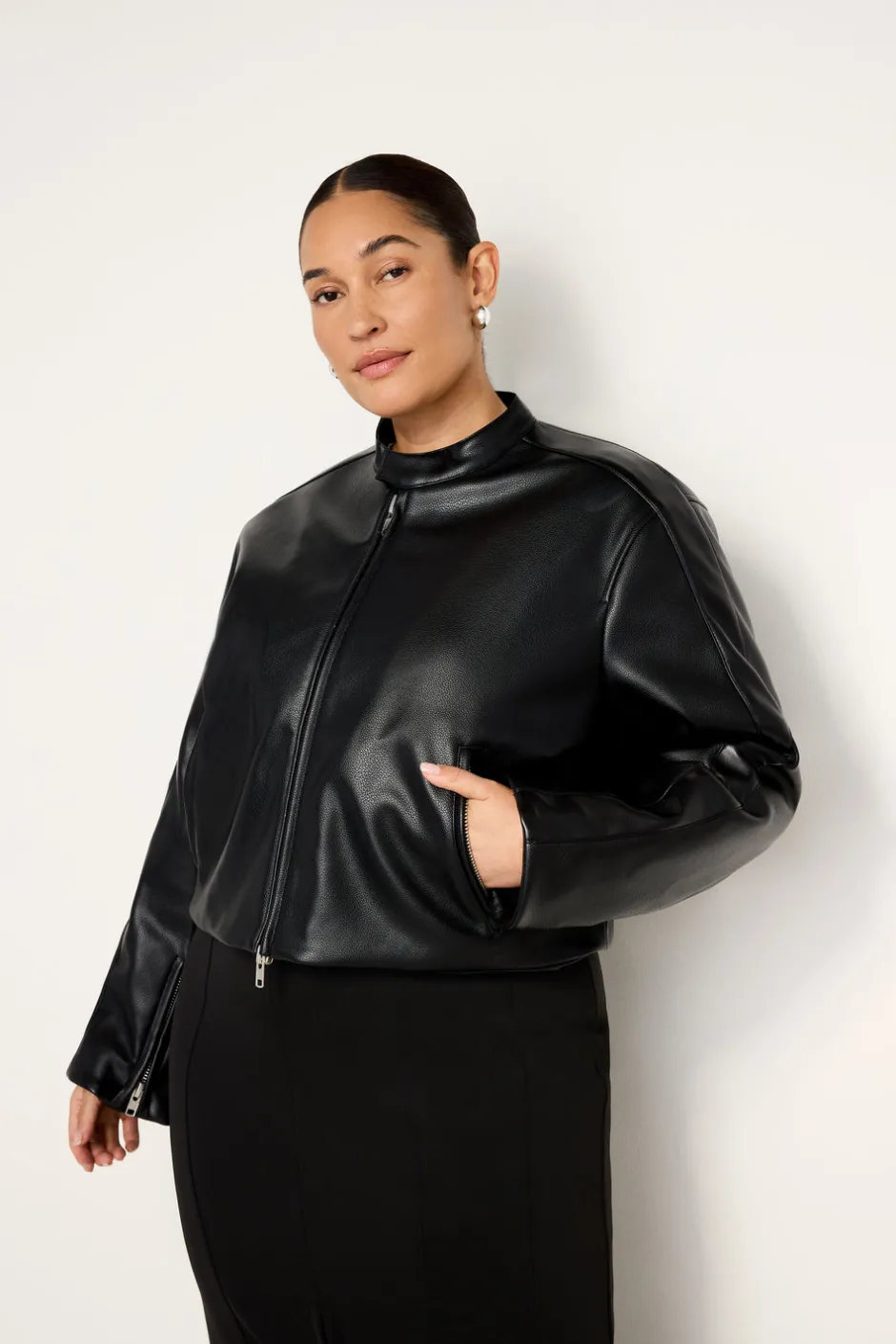 Good American Outerwear<FAUX LEATHER MOTO JACKET Black001