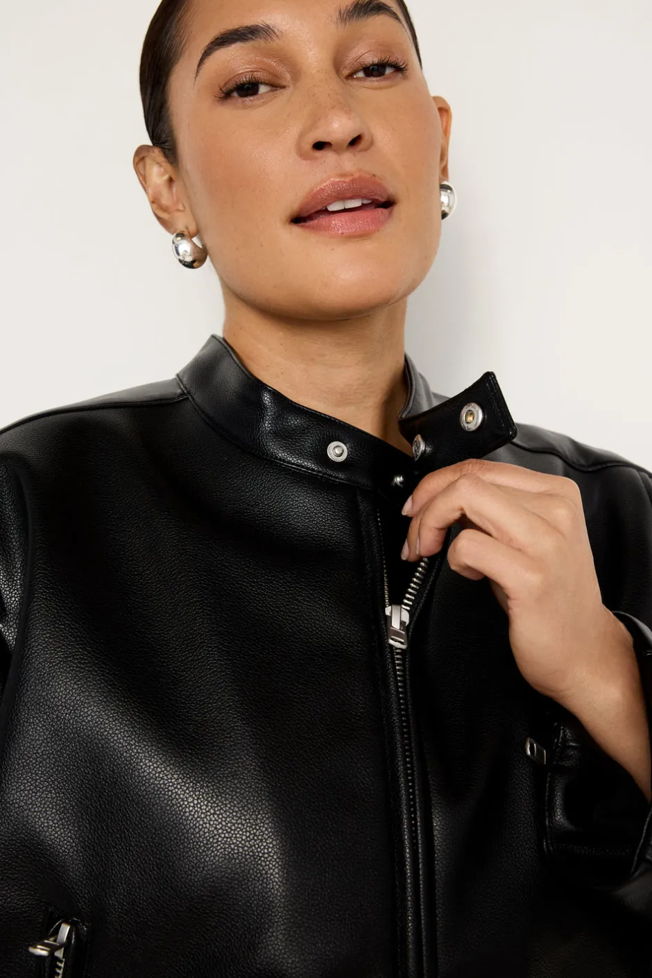 Good American Outerwear<FAUX LEATHER MOTO JACKET Black001