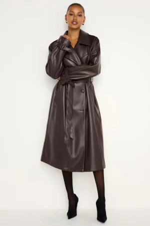 Good American Outerwear<FAUX LEATHER TRENCH COAT Bark003