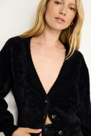Good American Tops | Sweaters<FUZZY CARDIGAN Black001