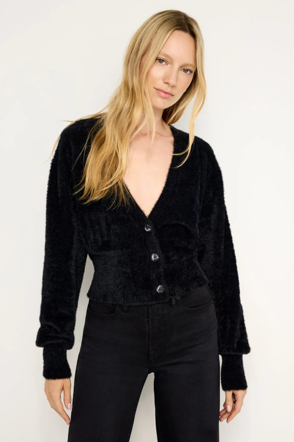 Good American Tops | Sweaters<FUZZY CARDIGAN Black001