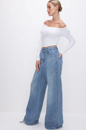 Good American Relaxed | Wide Leg<GOOD EASE RELAXED SPARKLE JEANS Indigo592