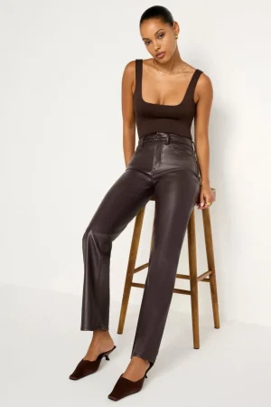 Good American Straight<GOOD ICON FAUX LEATHER PANTS Bark003