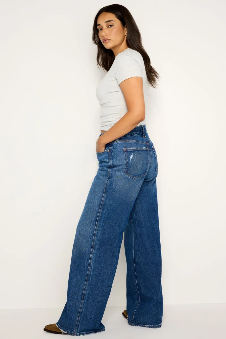 Good American Wide Leg<GOOD SKATE WIDE JEANS Indigo713
