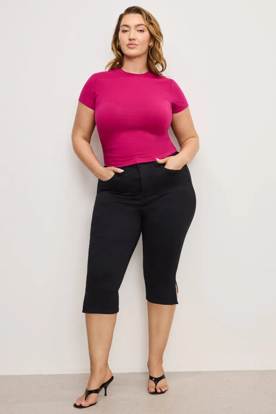 Good American Mid-Rise | Cropped Denim<GOOD CAPRI Black001