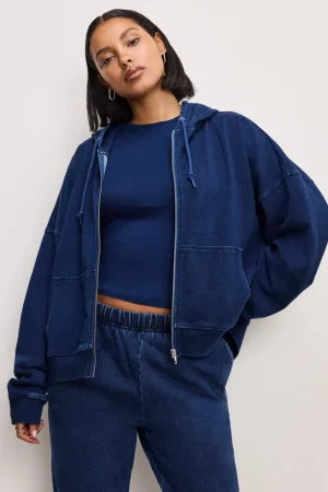 Good American Tops | Sweaters<JEANIUS BOXY ZIP HOODIE Indigo377