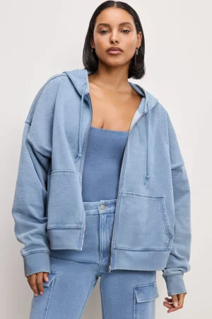 Good American Tops | Sweaters<JEANIUS BOXY ZIP HOODIE Indigo376