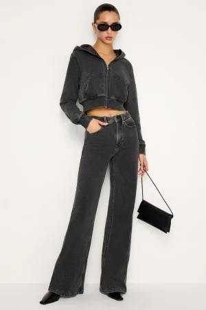 Good American Tops | Sweaters<JEANIUS CROPPED ZIP HOODIE Black322