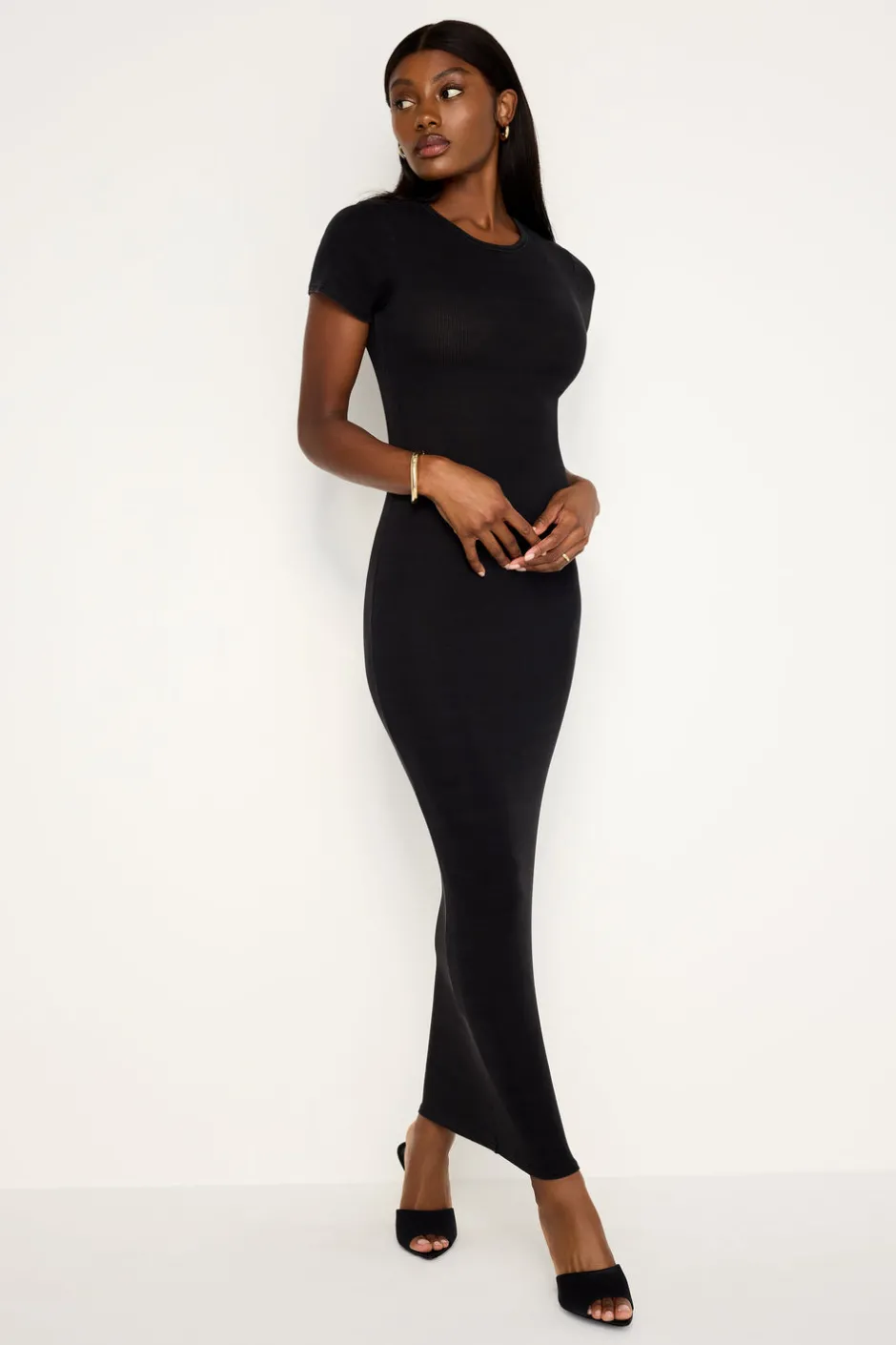 Good American Dresses<JEANIUS RIBBED MAXI DRESS Black001