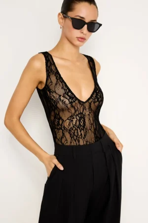 Good American Bodysuits<LACE DEEP V BODYSUIT Black001