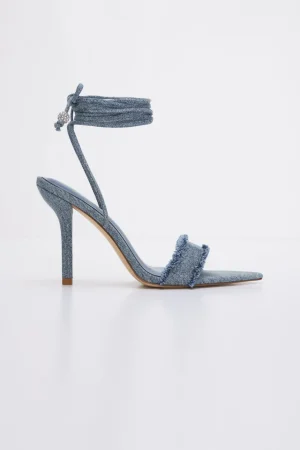 Good American Shoes<LACE UP HEELS Blue denim002