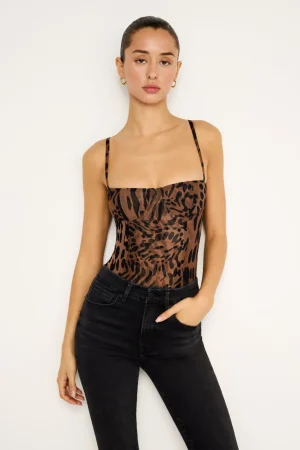 Good American Tops | Bodysuits<MESH BUSTIER BODYSUIT Warped leopard004