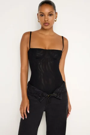 Good American Tops | Bodysuits<MESH BUSTIER BODYSUIT Black001