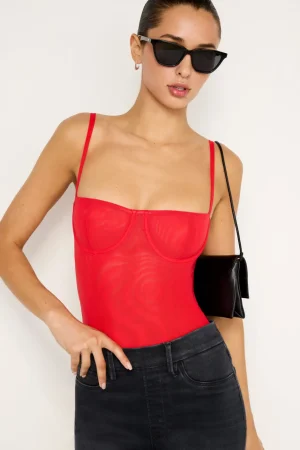 Good American Tops | Bodysuits<MESH BUSTIER BODYSUIT Grenadine003