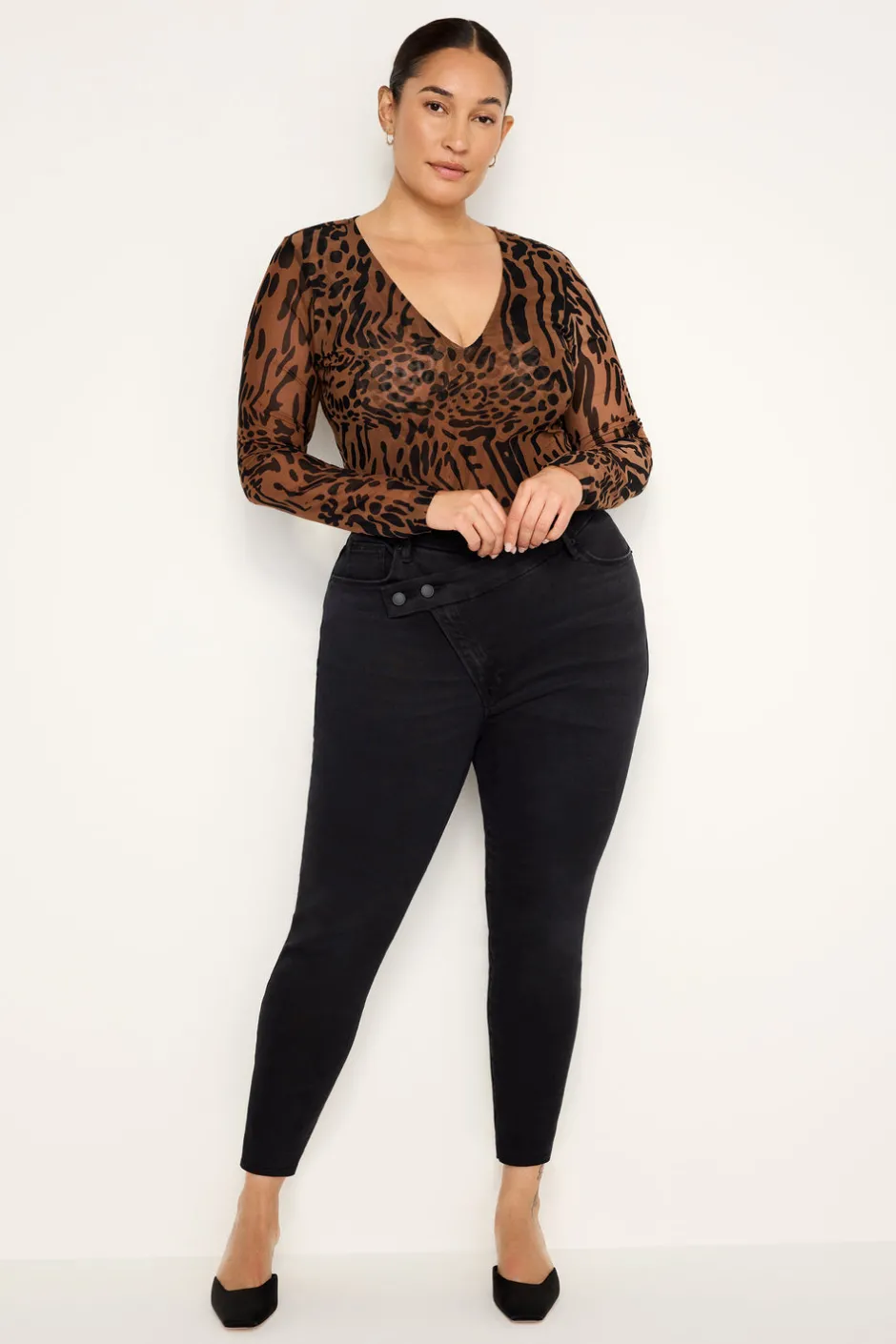 Good American Tops | Bodysuits<MESH BODYSUIT Warped leopard004