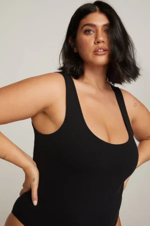 Good American Tees & Tanks | Bodysuits<MICRO RIB COTTON BODYSUIT Black001
