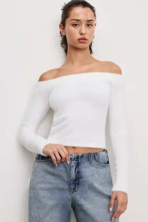Good American Tops<OFF SHOULDER PLUSH TOP Cloud white001