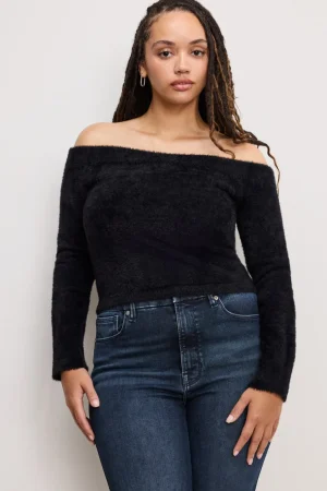 Good American Tops<OFF SHOULDER PLUSH TOP Black001