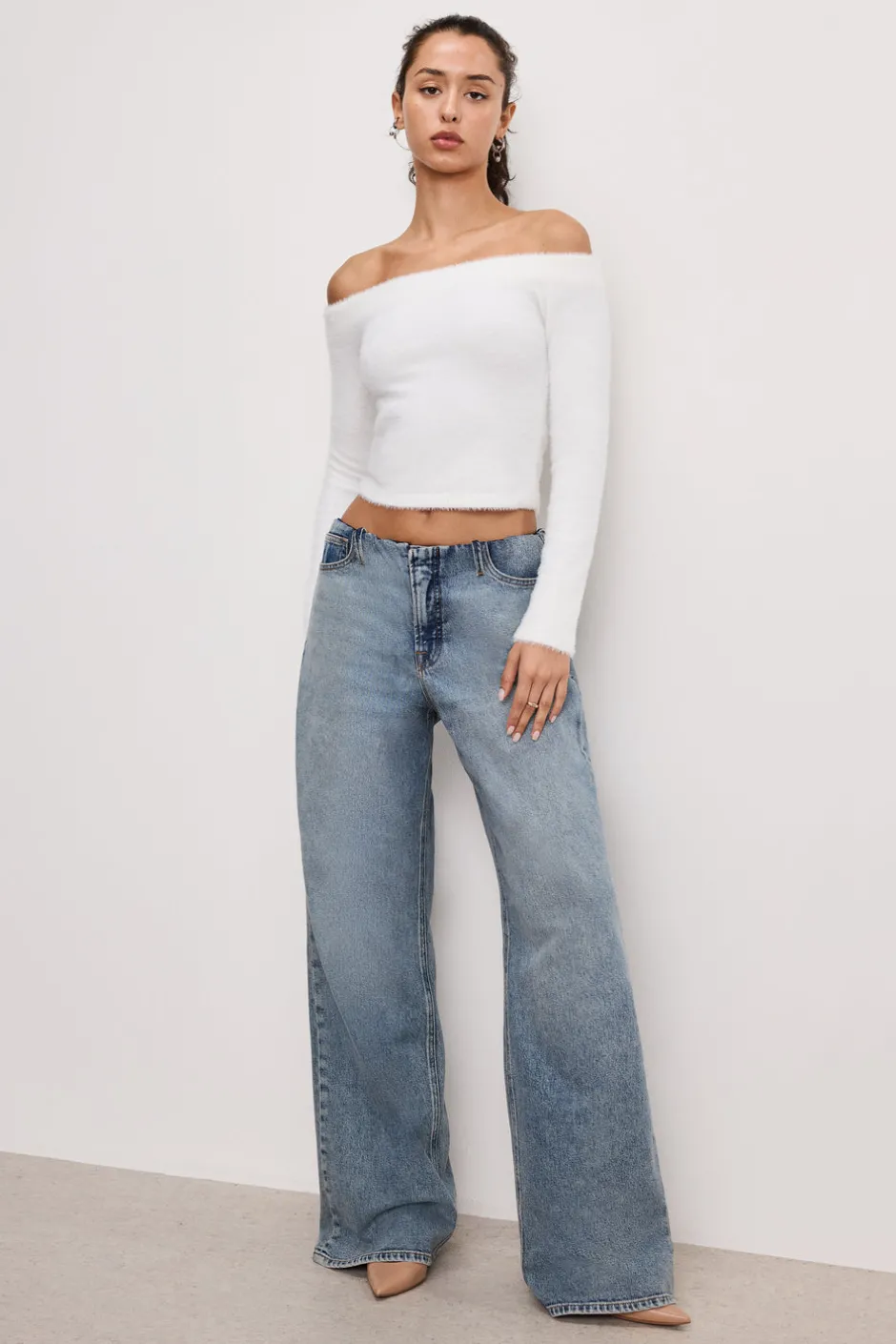 Good American Tops<OFF SHOULDER PLUSH TOP Cloud white001
